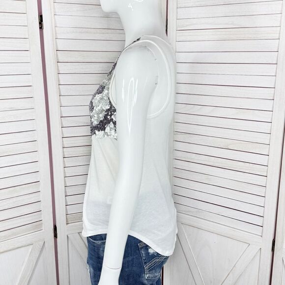 Express Sequin Front Tank Top Shirt White Purple Silver XS - Picture 3 of 11